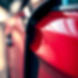 Close-up of a dent on a car door