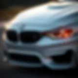 BMW M3 front view showcasing its iconic grille and headlights