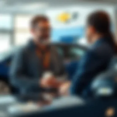 Customer Consultation at Chevy Dealership A customer consulting with a dealership representative