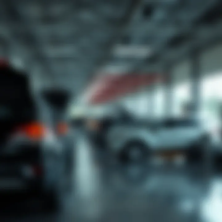 Service Area at Chevy Dealership Service area with technicians working on vehicles