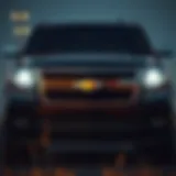 Front view of the 2019 Chevy Tahoe LT showcasing its bold grille and headlights