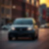 Sleek Compact Car in Urban Setting Sleek compact car in urban setting