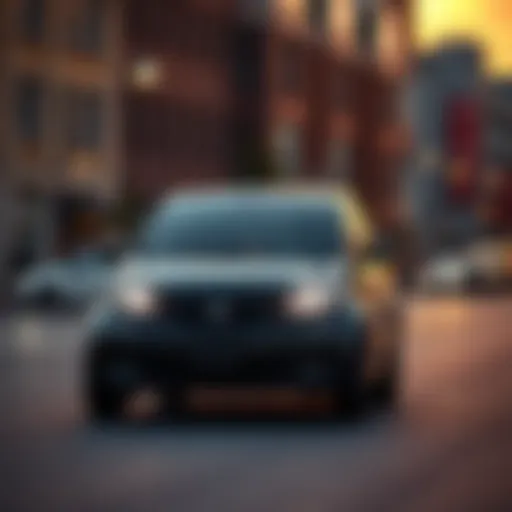 Sleek Compact Car in Urban Setting Sleek compact car in urban setting