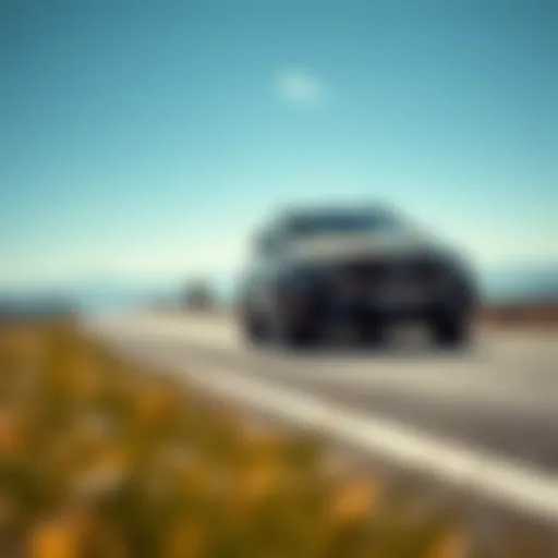 Sleek Full-Size SUV on a Scenic Road Sleek full-size SUV on a scenic road