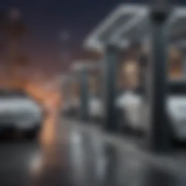 Expanding Charging Infrastructure Charging station with multiple electric vehicles plugged in, illustrating the growing infrastructure.