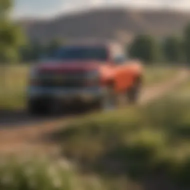 Chevy truck parked beside a picturesque field