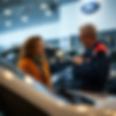 Customer Engagement at Ford Dealership Customer interacting with a dealership representative
