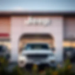 Exterior view of a modern Jeep dealership in Sunnyvale showcasing various models.