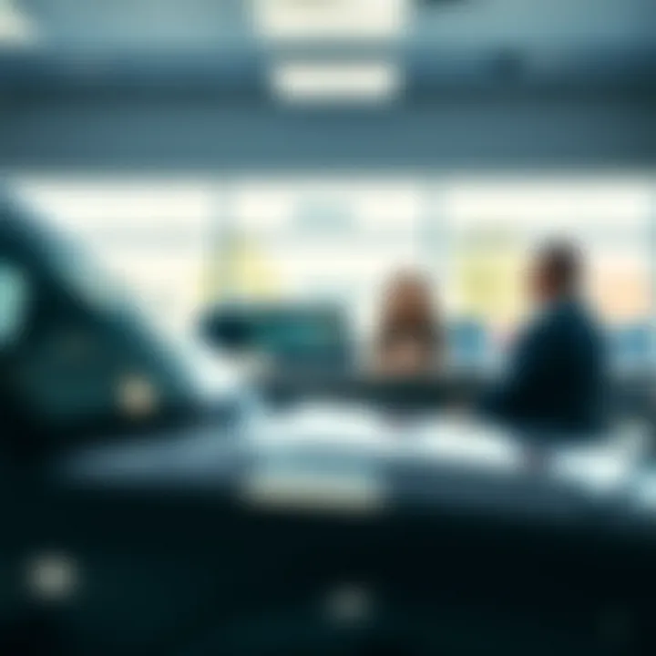 Interior of a Jeep dealership demonstrating customer service interaction.