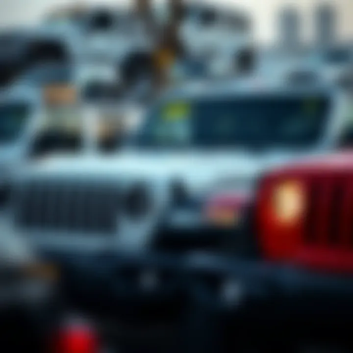 A lineup of various Jeep models available for sale.