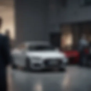 Customer Experience at an Audi Dealership Happy customer receiving keys to a new Audi vehicle
