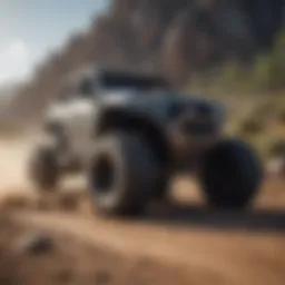 Powerful all-terrain vehicle navigating rugged terrain