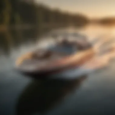 Bass Pro deck boat at sunset on the water, demonstrating performance