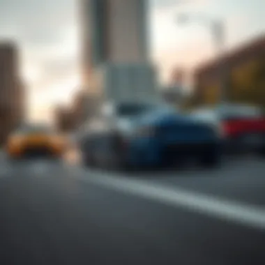 Dynamic view of the Dodge Charger Scat Pack speeding through Atlanta streets