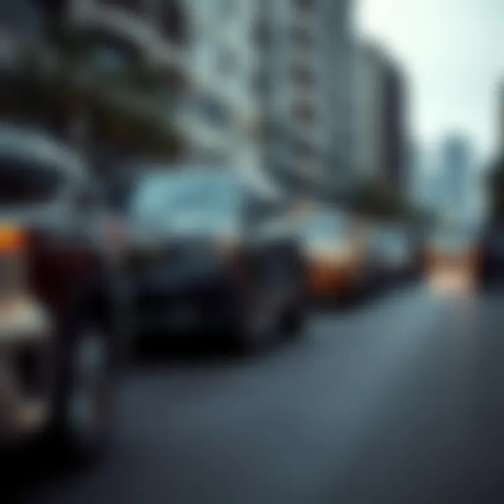 Group of SUVs parked in an urban setting