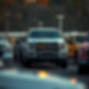 A variety of used trucks on a dealership lot in Saco, Maine