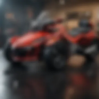 Close-up view of the Red Can-Am Spyder's performance features