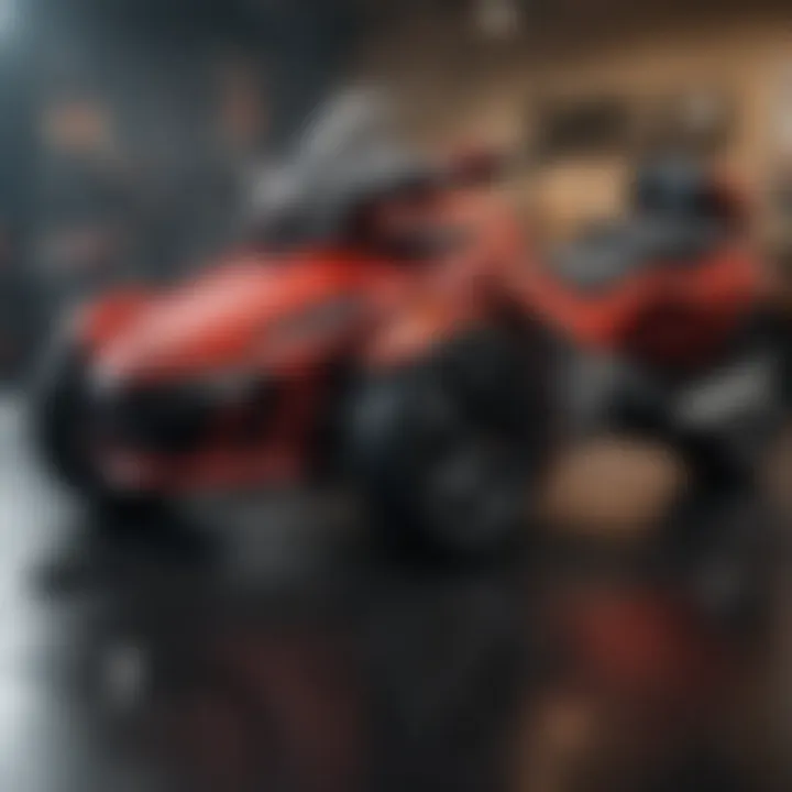 Close-up view of the Red Can-Am Spyder's performance features