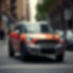A compact mini SUV parked on an urban street showcasing its stylish design