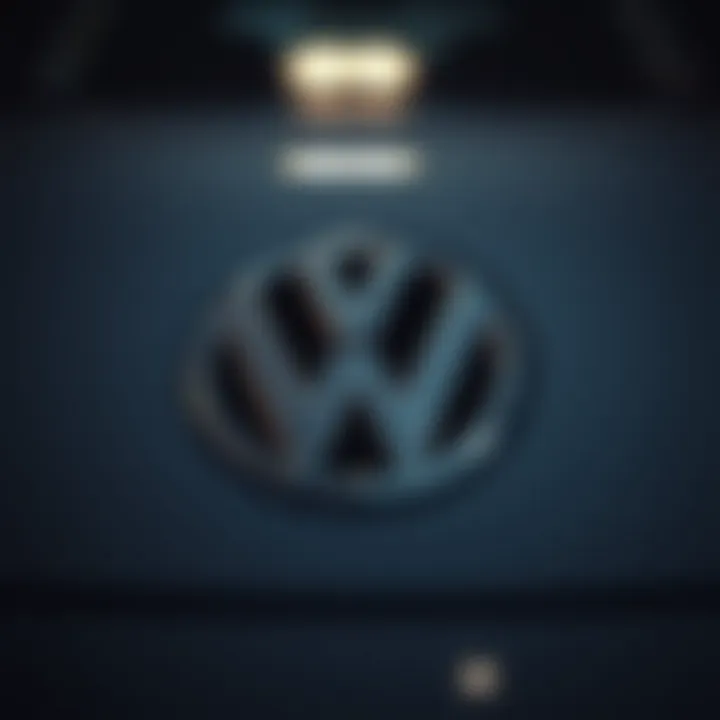 A close-up of Volkswagen logo on a car, symbolizing brand identity