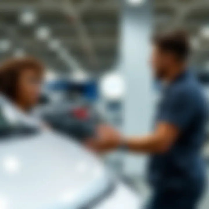 Exceptional Customer Service at Henderson Subaru Staff member assisting a customer with vehicle selection at Henderson Subaru