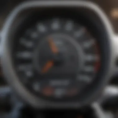 Close-up of the instrument cluster displaying performance metrics