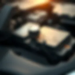 Close-up of a car battery with corrosion