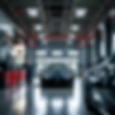 Service and Repair Facilities at Maserati Dealership Service and repair area of the Maserati dealership, showcasing professional technicians at work.