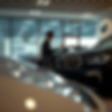 Customer engaging with a BMW vehicle inside the dealership