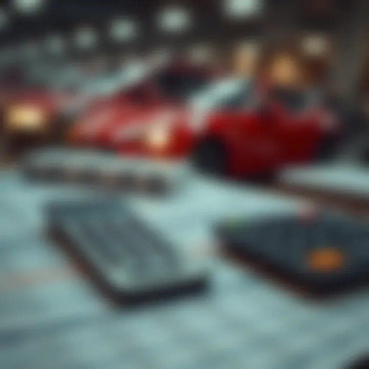 A calculator and financial documents representing budgeting for car purchases