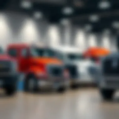 Exploring Options at a Truck Dealership A diverse selection of used trucks displayed at a dealership