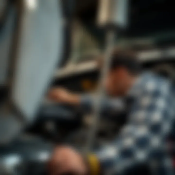 A person inspecting the engine of a used truck