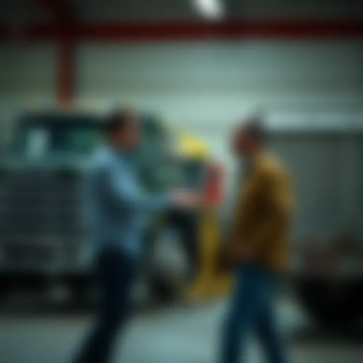 Two individuals engaged in negotiation over a used truck