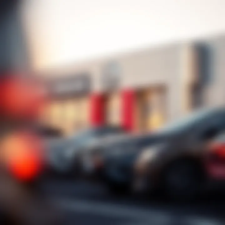 Nissan dealership exterior showcasing a variety of vehicles