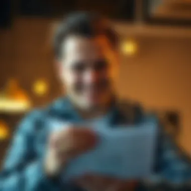 Evaluating Loan Options A confident individual reviewing loan documents with a satisfied expression