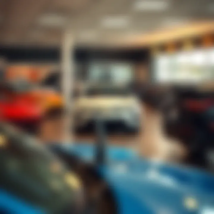 Showroom displaying a variety of cars
