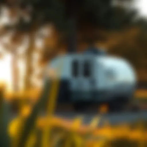 Compact Travel Trailer in Nature Compact travel trailer parked in a serene location