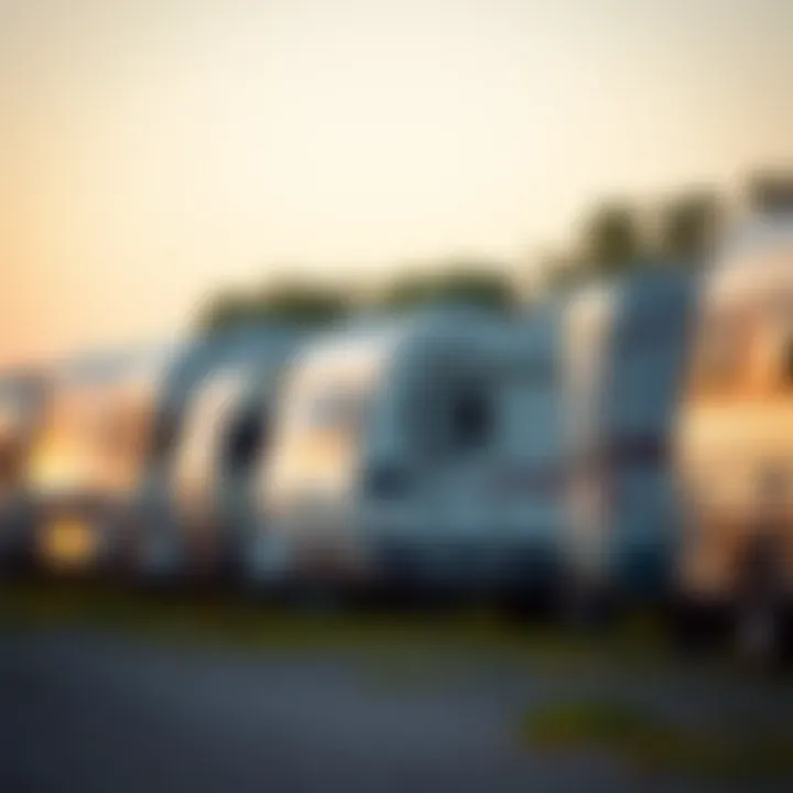 Different types of small travel trailers lined up