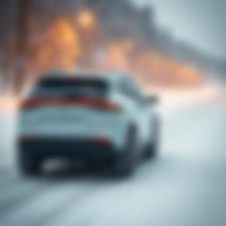 Electric car in winter conditions showcasing traction