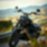 A sleek Harley-Davidson motorcycle parked against a scenic backdrop