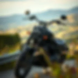 A sleek Harley-Davidson motorcycle parked against a scenic backdrop