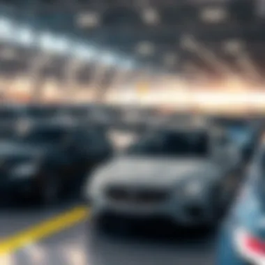 Automobile Distribution Center An illustration of a distribution center with vehicles ready for delivery to dealerships.