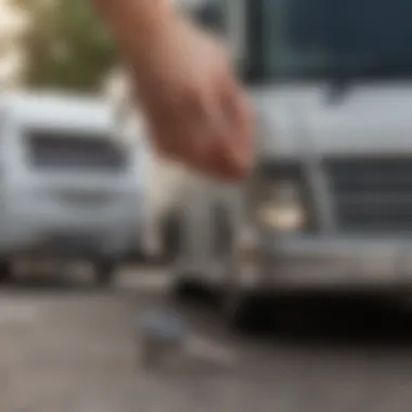 An RV owner using a universal key in a practical scenario, demonstrating its application.