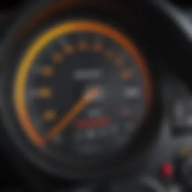 Close-up of a vehicle's dashboard displaying warning indicators