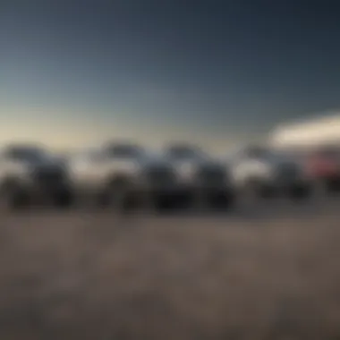 A diverse lineup of affordable crew cab trucks at a dealership