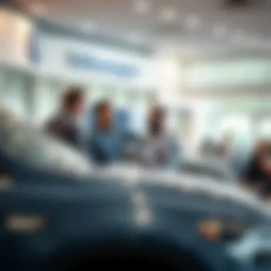 Customer engagement at a VW dealership with staff assisting clients
