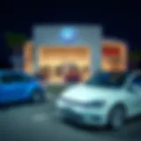 Exterior view of a VW dealership in Vero Beach showcasing various models