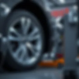 Vehicle undergoing wheel alignment assessment